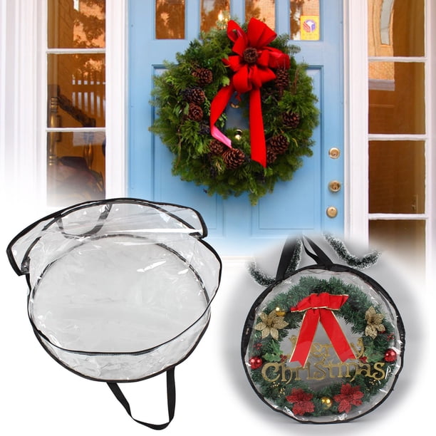 Bolsa de Almacenamiento Transparente de Pvc para Coronas Navideñas, Organizador Colgante de Decoración Navideña a Prueba de Polvo y Humedad, 29,92 X 7,87 Pulgadas