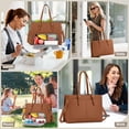 thumbnail image 6 of RAINSMORE Lunch Tote Bag for Women 15.6 inch Laptop Bag with Insulated Lunch Compartment PU Leather Quilted Computer Teacher Tote for Work,Brown, 6 of 8