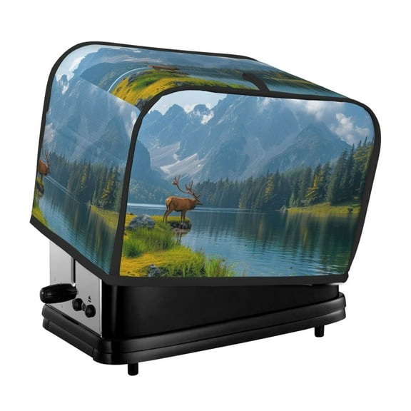 Rateoe Majestic Deer Mountain Lake Pattern Toaster Covers 2 Slice Wide Slot,Bread Machine Cover,Bread Dust Cover & Fingerprint Protection,Appliance Covers