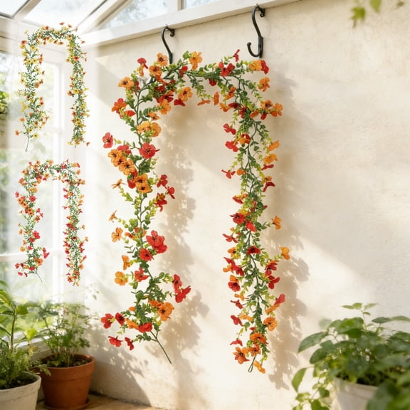 Blaxill Artificial Flowers Garland, Spring Decor, Summer Decor, Hanging Floral Vine, Silk Plastic, Red/Yellow, 1.80m, Party/Wedding