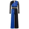thumbnail image 3 of SiiRoh Girls Sequins Long Sleeve Cropped Top with Wide Leg Pants Sparkly Color Block Hip Hop Street Dance Outfits Royal Blue 14, 3 of 7