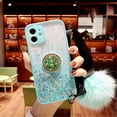 thumbnail image 1 of Étui avec Béquille pour Bague Pailletée Compatible avec Support Bling Scintillant en Diamant Strass et Dragonne Boule de Fourrure Duveteuse pour Filles Femmes (iPhone 11), 1 of 6