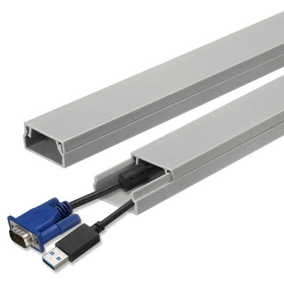 Uxcell 5Pcs Cord Hider Wall 15inx0.8inx0.4in Cable Cover Self Adhesive Wire Hider Wall Mounted TV Cable Raceway,Grey