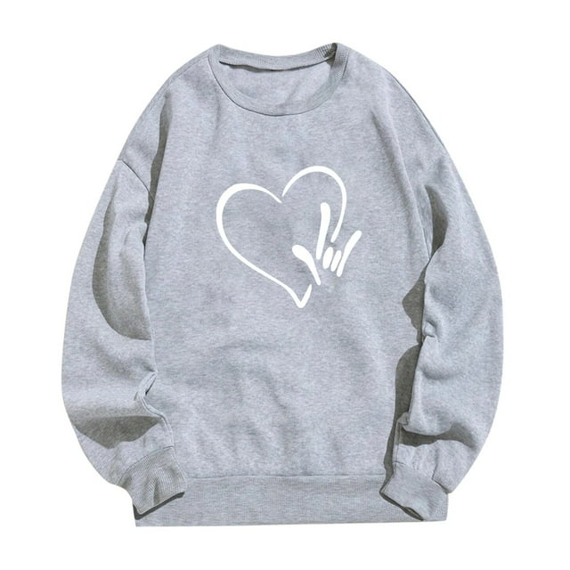 SOMOWI Mode Femmes Chandails à Capuchon & Chandails en Molleton Couple Amour Imprimé Jogging Col Rond Manches Longues à Capuche Gris Athlétique Automne Hauts 2TG