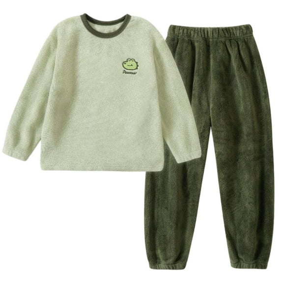 Cethrio Boys Flannel Pajama Sets, Crewneck Thermal Long Sleeve Soft Winter Sleepwear Green Size 8