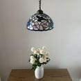 thumbnail image 3 of Tiffany Pendant Lights Fixture Pink Blue Stained Glass Hummingbird Flowers LED Bulb 12”W*12”D*60”H, 3 of 4