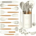 thumbnail image 1 of baomifa-Silicone Ensemble d'Ustensiles de Cuisine - Ustensiles de Cuisine en Silicone avec Poignées en Bois, Résistant à la Chaleur 446°F Ensembles d'Ustensiles de Cuisine avec Support, Gadgets pour Ustensiles de Cuisine Antiadhésifs Sans BPA (Crème), 1 of 4