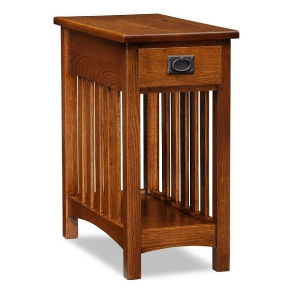 Kingfisher Lane Modern Mission Wood End Table in Medium Oak Brown