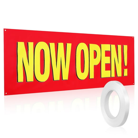 KAKOWELY open house signs 1 Set Now Open Banner High Visibility Opening Sign Large Outdoor Hanging Opening Banner Open Flag Grand Opening Banner for Shop with Rope