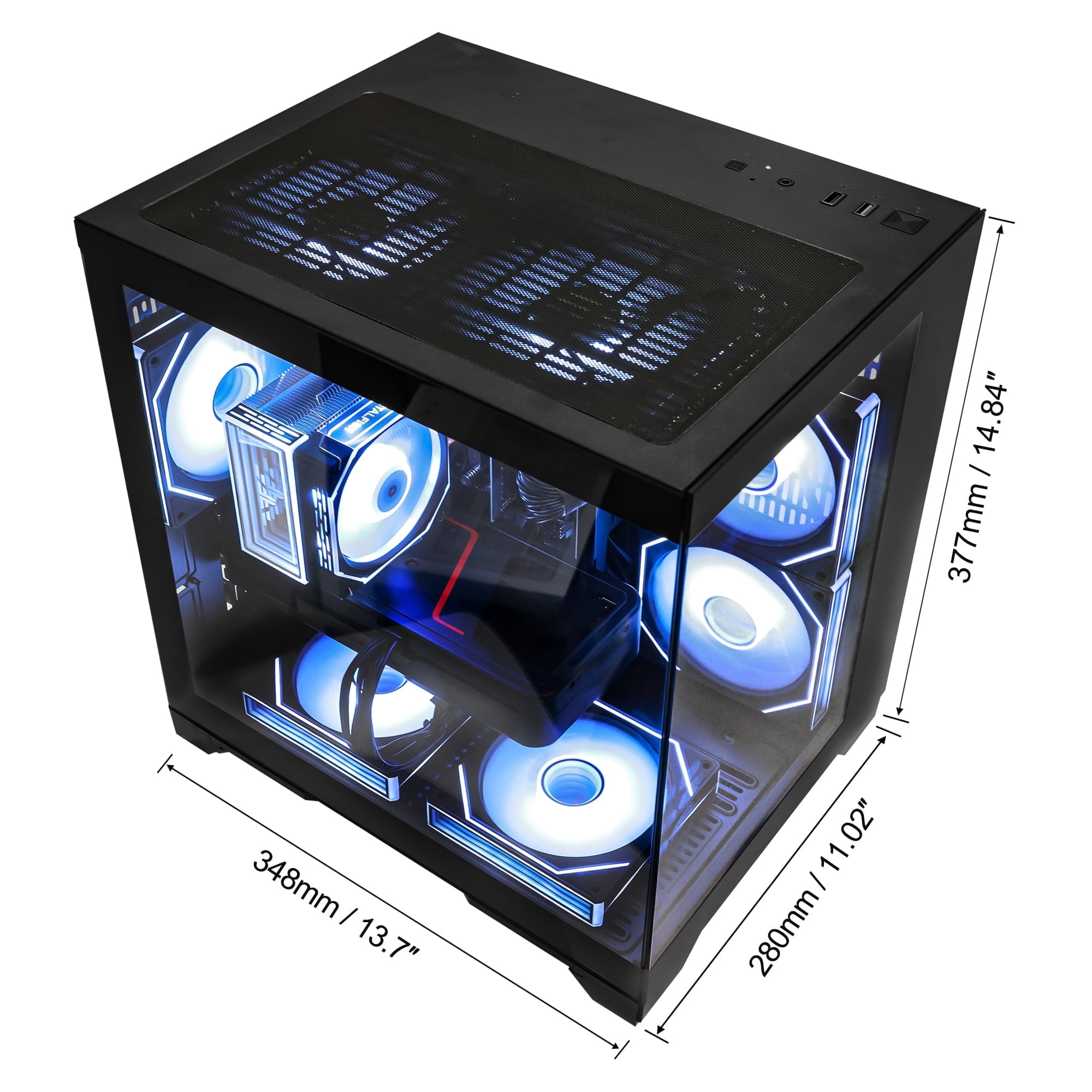 Hoengager Gaming Desktop Intel Core i5 14400F, GeForce RTX 5050 8GB, 32GB DDR4, 1TB PCIe and 1TB SATA SSD, RGB Fans, Windows 11 Prebuilt PC-Black