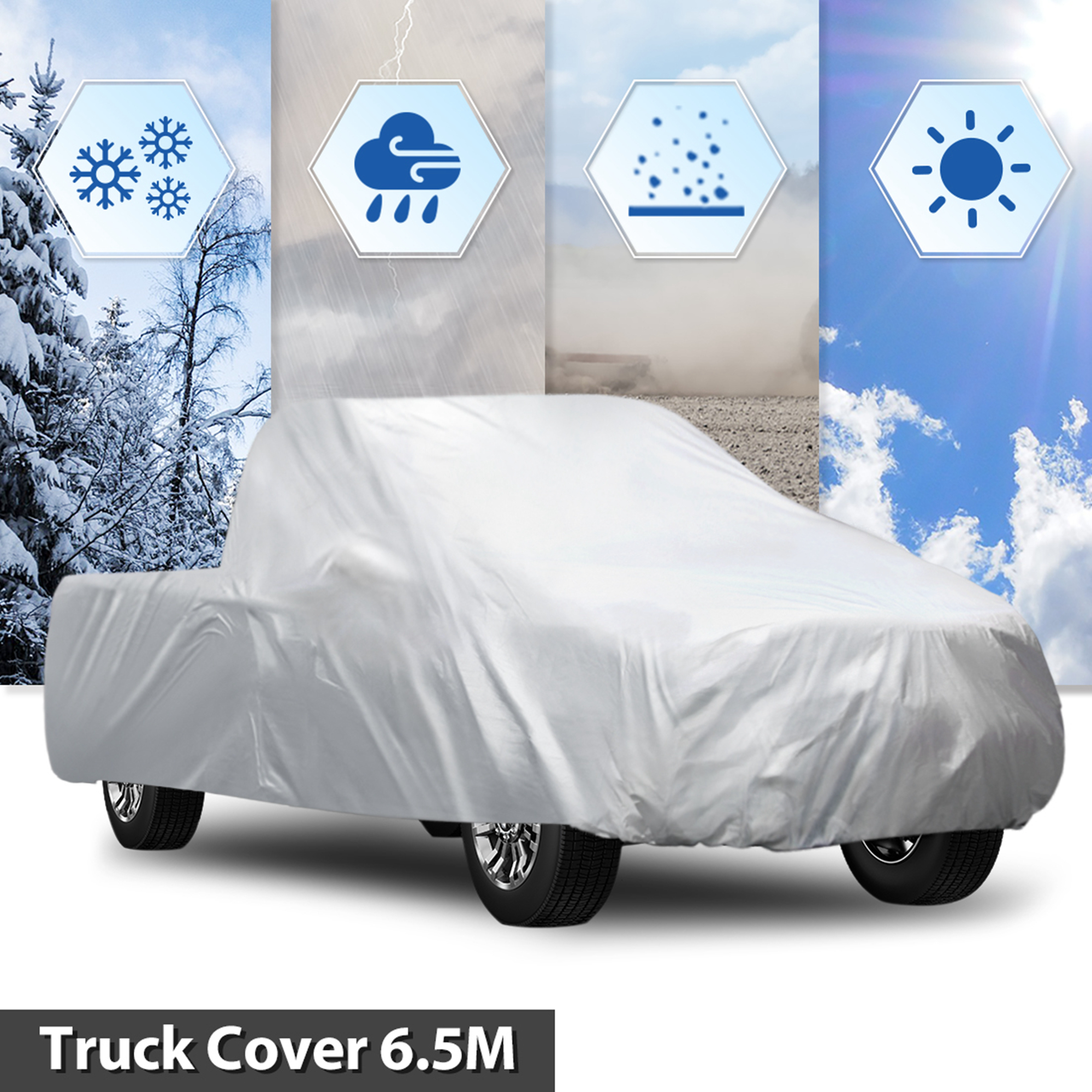 Unique Bargains 6.5M Waterproof Indoor Truck Pickup Car Cover Protector Silver Tone 255.9"