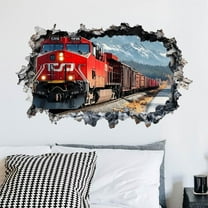 3D Wall Sticker Vintage Train 3D Break Wall Decals Forest Train Art Stickers Nursery Peel and Stick