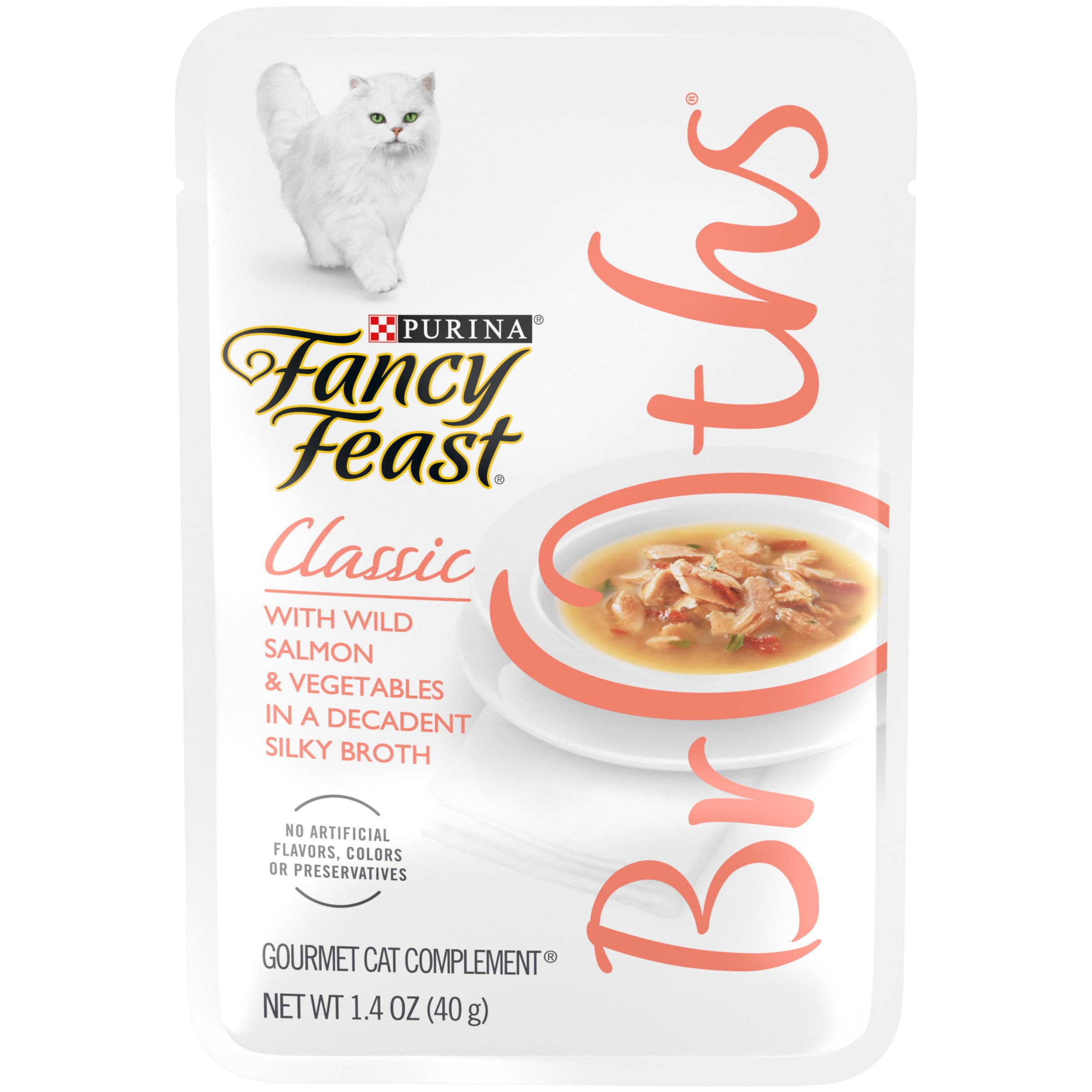 Fancy Feast Limited Ingredient Cat Food Complement, Broths Classic With Wild Salmon & Vegetables, 1.4 oz. Pouch