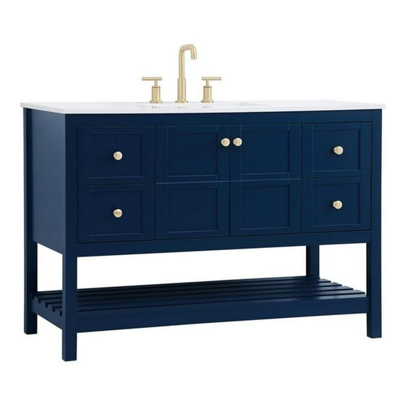 Elegant Decor Theo 48" Steel and Solid Wood Single Bathroom Vanity in Blue