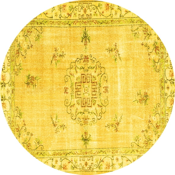 Ahgly Company Indoor Round Abstract Yellow Contemporary Area Rugs, 3' Round