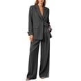 thumbnail image 2 of BRELIL Women Plus Size Two Piece Lounge Set Open Front Long Sleeve Blazer Wide Leg Pants Matching Solid Casual Elegant Tracksuit Travel Vacation Outfits, Dark Gray 2XL, 2 of 6