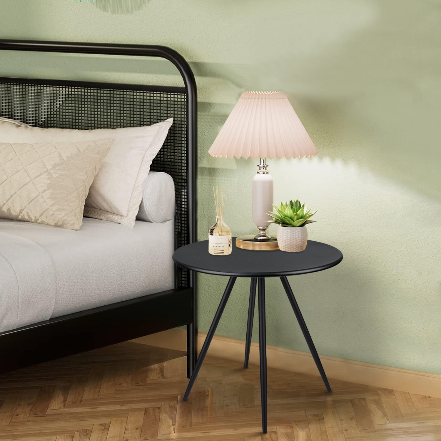 CERBIOR Round Side Table, End Table for Indoor & Outdoor Use, Small Side Tables for Small Spaces All Matte Black