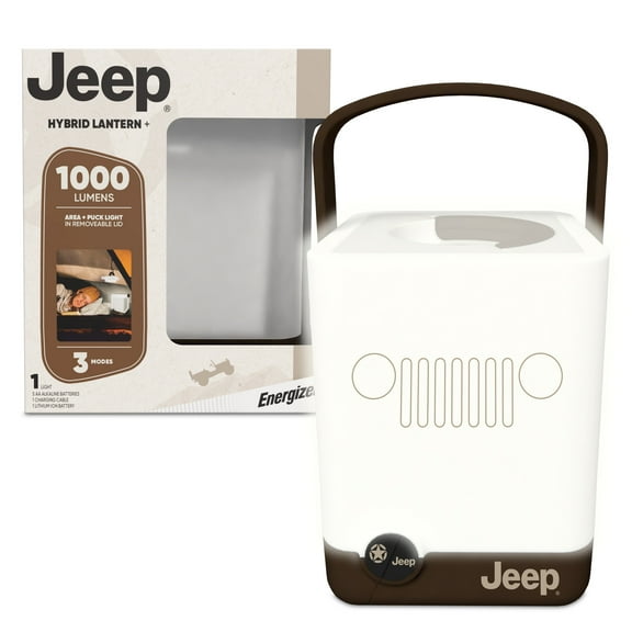 Jeep Rechargeable LED Lantern , 1,000 Lumens, Portable Hybrid Design, Bright and Durable for Camping, Outdoor, Power Outages and Emergency Prep