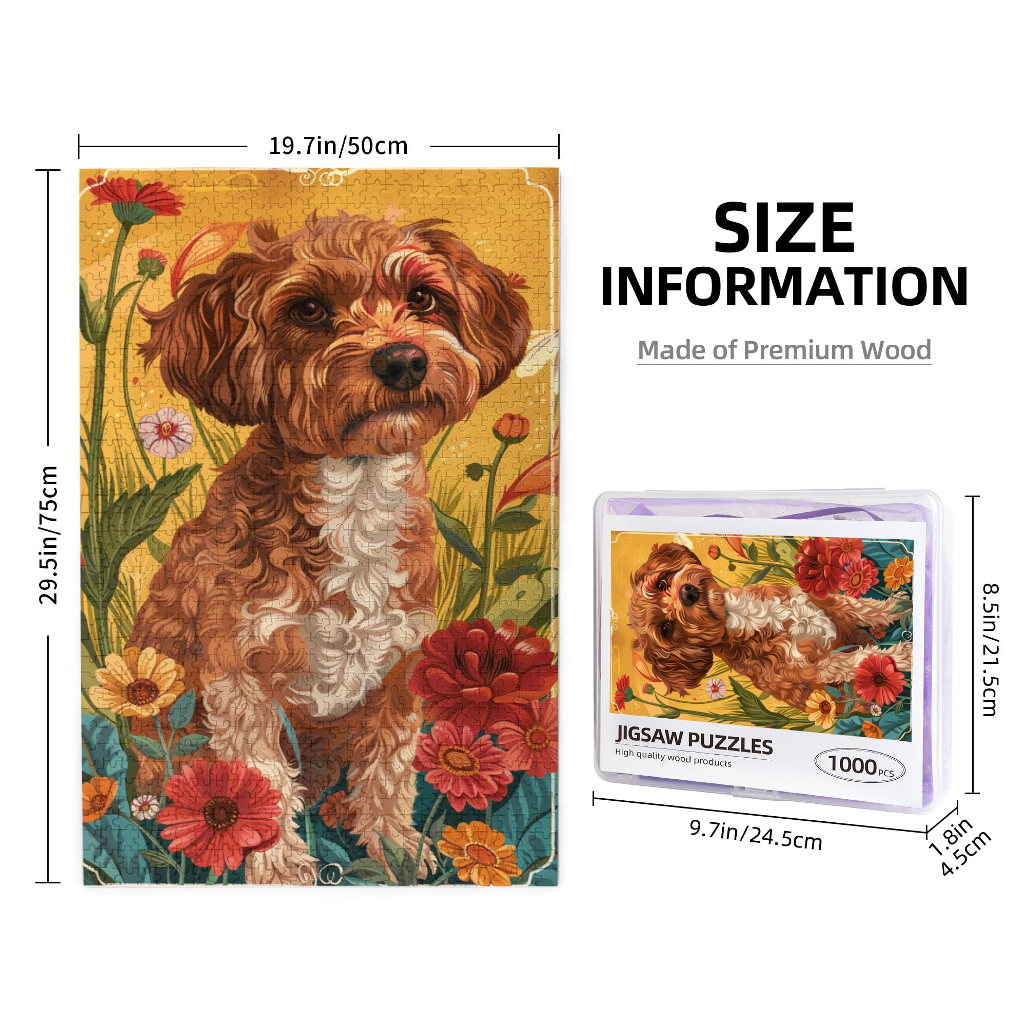 1000 PCS Flower Puppy 1000 Piece Jigsaw Puzzle,Funny Animal Wooden Puzzle For Adults,Puzzles Suitable For Entertaining With Family During Holidays,Gift For Animal Lovers,Adults Puzzle