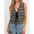 thumbnail image 5 of Raccmtaty Women’s V Neck Knit Vest Casual Sleeveless Stripes Print Tie-up Front Tank Tops Sweater Vest, 5 of 6