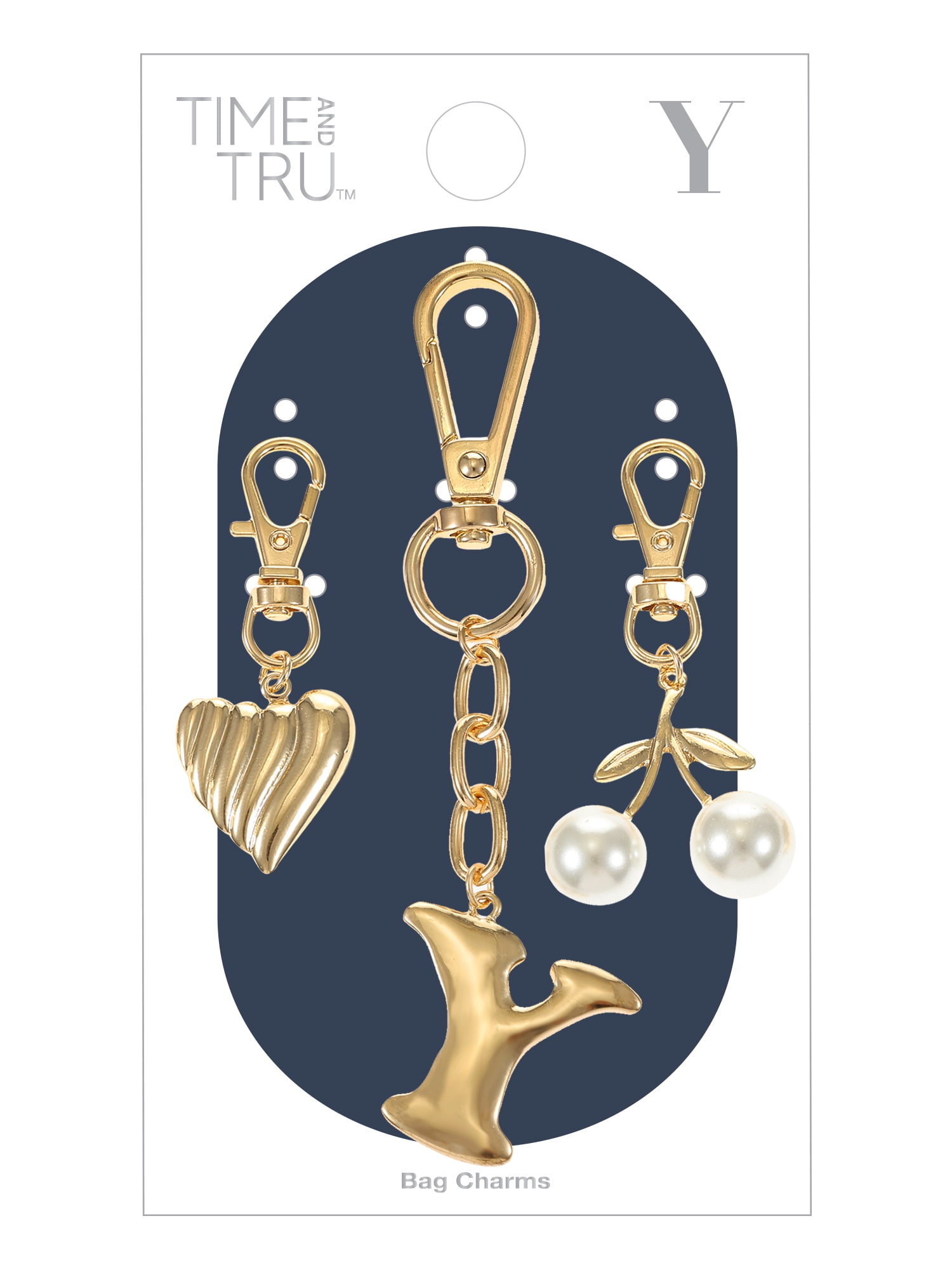 Time and Tru Goldtone Initial Letter Bag Charm Set, 3 Pieces, Letter Y