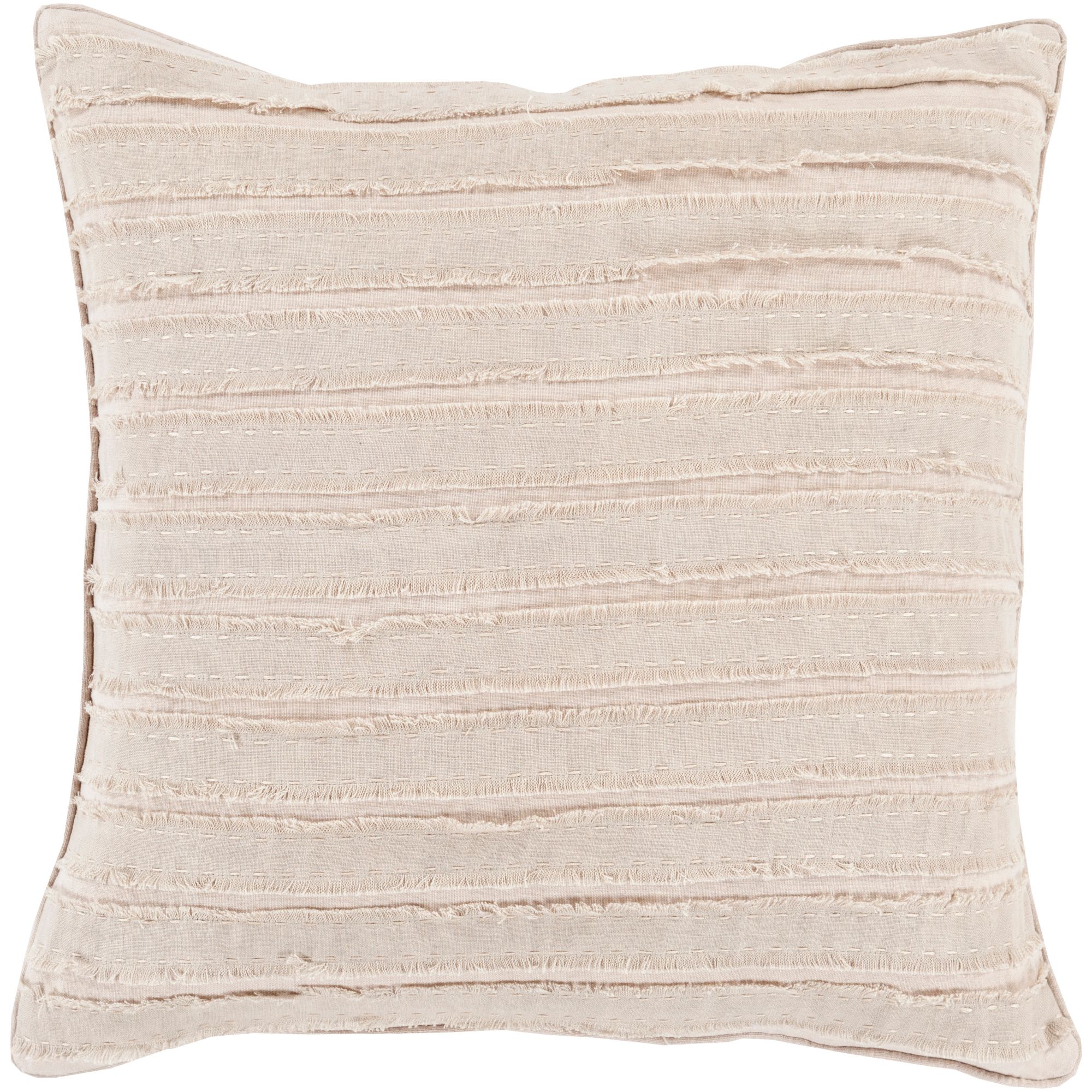 18" Taupe Brown Fringe Striped Square Throw Pillow Cover