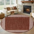 thumbnail image 2 of Coffee Brown Retro Greek Key Large Area Rugs for Bedroom Living Room, Soft Non Slip Carpet Bedside Rug, Geometric Greece Ancient Farmhouse Round Floor Cover Kitchen Accent Rug 6' for Office, 2 of 9