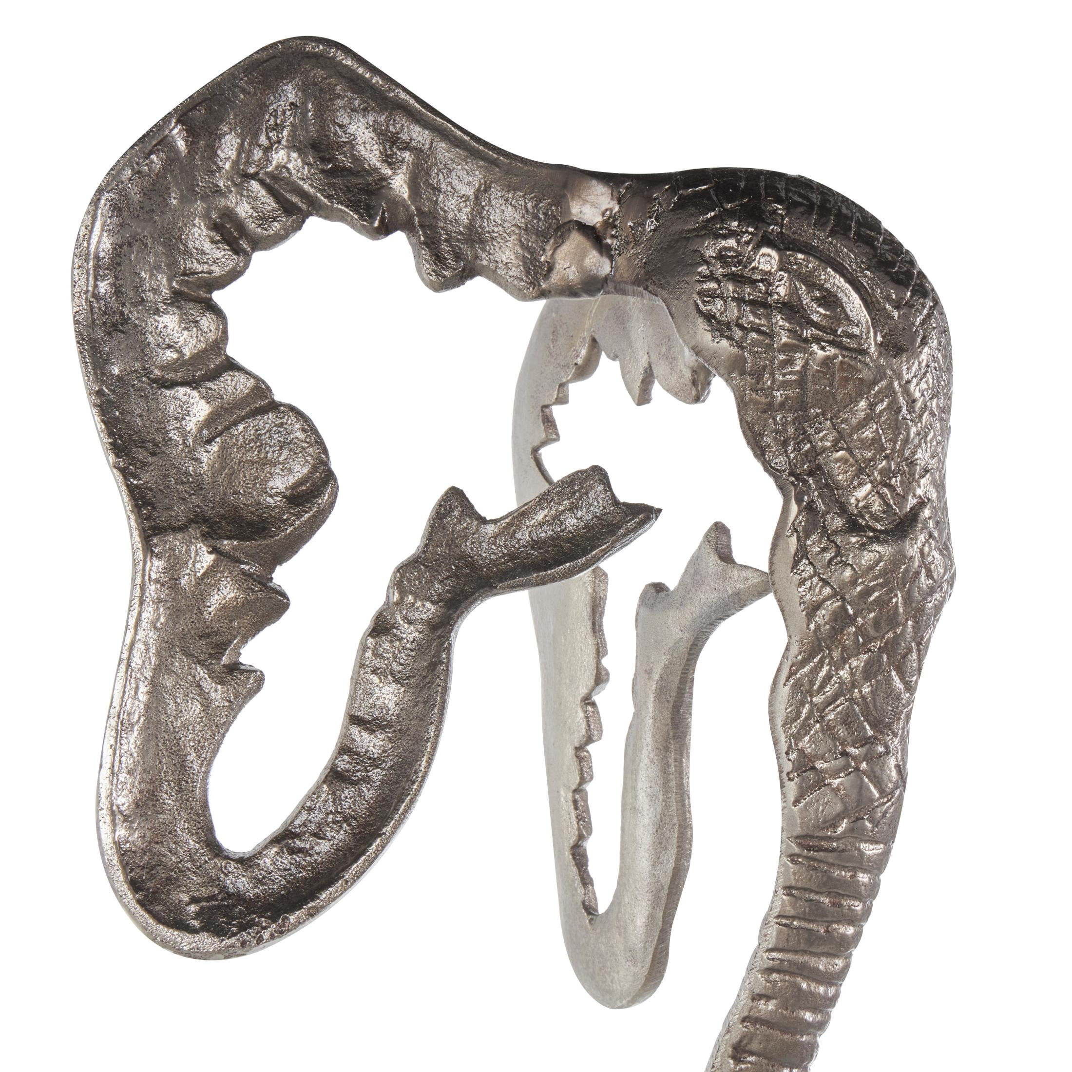 8" x 26" Silver Aluminum Metal Tall Cutout Silhouette Elephant Sculpture with Marble Base, by DecMode