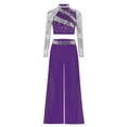 thumbnail image 4 of Aislor Girls 2 Piece Dance Outfits Sparkly Sequin Rhinestone Crop Top with Split Sides Flowy Pants Set Purple 16, 4 of 7