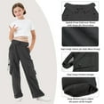 thumbnail image 4 of Rolanko Girls Cargo Pants Wide Leg Loose Cargo Trousers with Pockets Streetwear Kids Pants 4-15 Years, 4 of 7