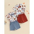 thumbnail image 3 of vera natura Little Boy 4th of July Outfits, Lapel Neck Short Sleeve Flag Print Tops with Bowtie + Elastic Waist Shorts Set, 3 of 9