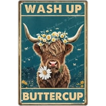 Retro Metal Sign Wash Up Buttercup Poster, Funny Cow Wall Art, Bathroom Hanging Decor, Home Decor, Funny Toilet Metal Sign, Woodland Animal Art, Bathroom Wall Art 5.5x8 Inch