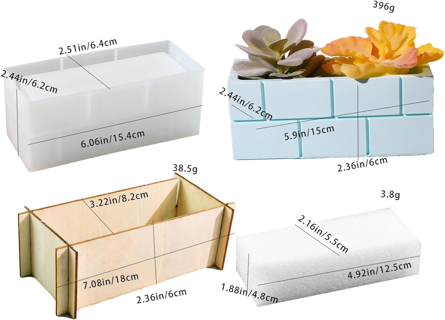 ABCISI Rectangular Plaster Concrete Flower Pot, Silicone Mold Succulent Planter Vase Cement Clay Mold, Epoxy Resin Pen Holder Storage Box Candlesticks Mold