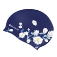 thumbnail image 4 of Gorro de Natación de Silicona, Gorro de Natación para Mujer con Estampado Floral, Cubierta de Pelo Largo Y Corto, Protección para Los Oídos para Condu, 4 of 8