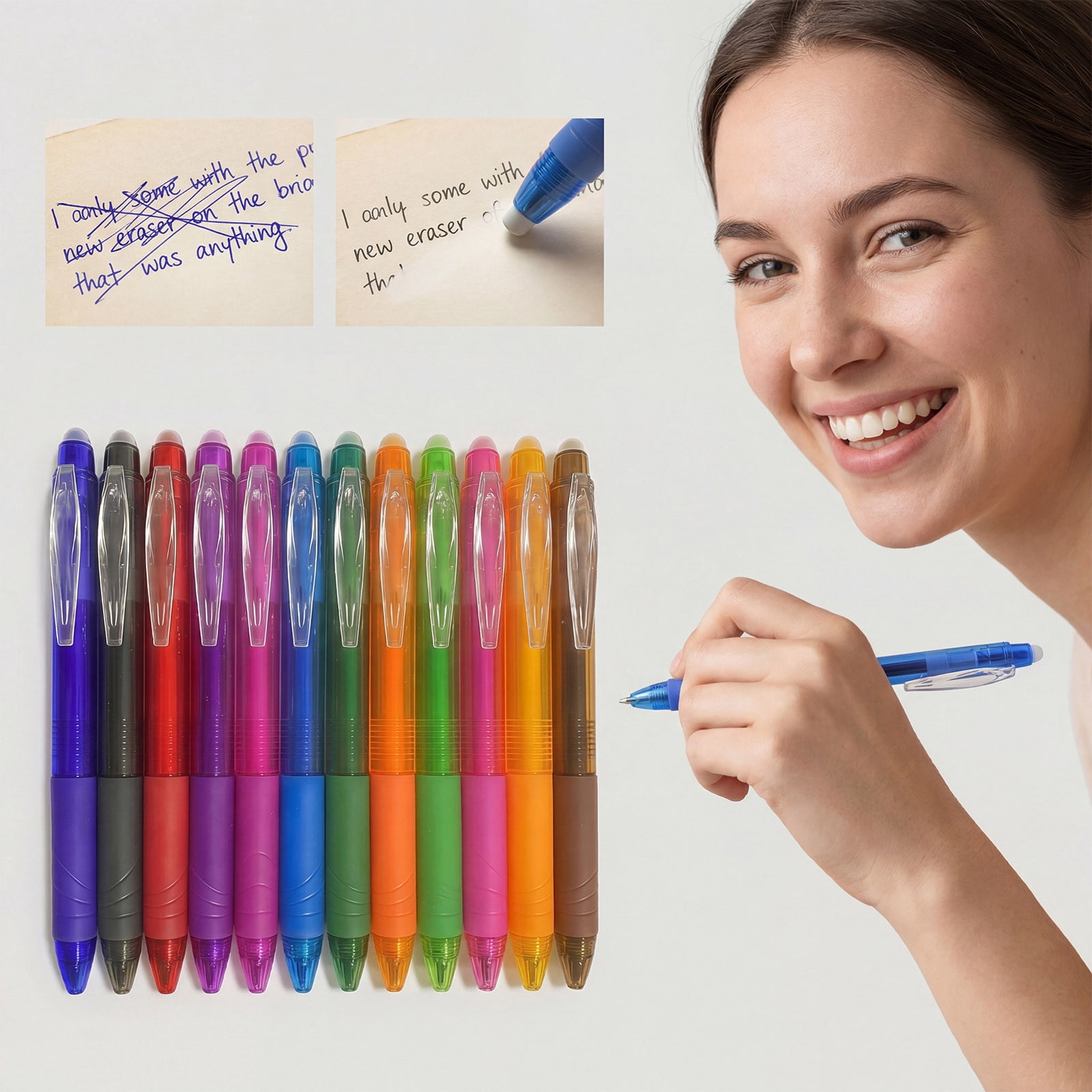 12-pack Retractable Erasable Gel Pens with Multi-color Thermal Sensitive Ink, 0.7mm Fine Point Pens for Office Note-taking, Journaling & Planning, AKLJWH