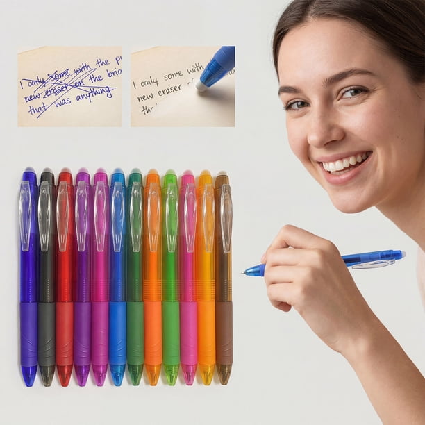 Bolígrafos de gel borrables, bolígrafos retráctiles de punta fina con mecanismo de clic y tinta de colores surtidos para dibujar, escribir y usar en agendas.