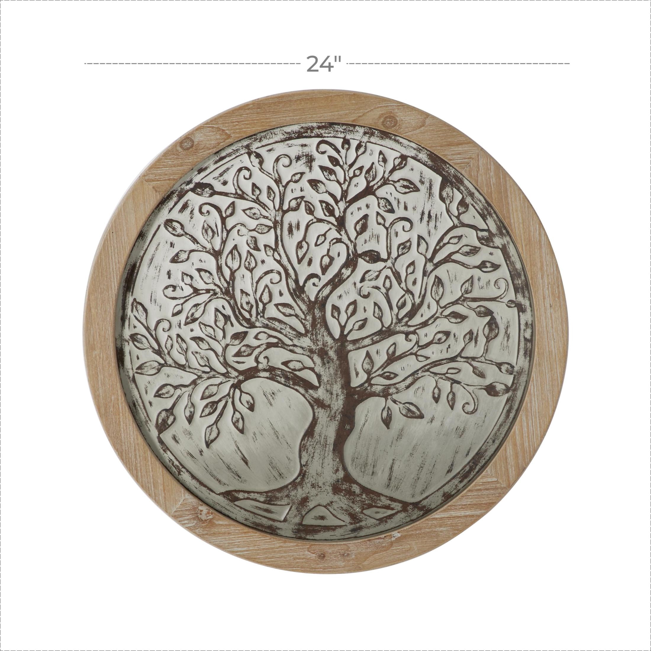 DecMode Brown Wooden Embossed Tree Wall Decor