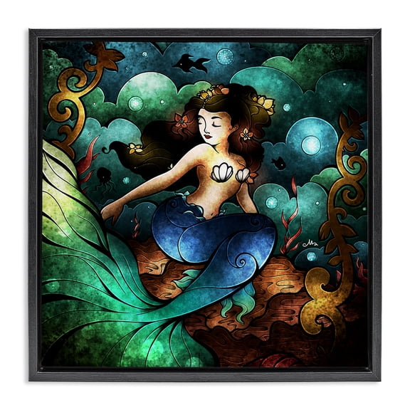Stupell Industries Eclectic Vivid Deco Mermaid Black Floating Frame Canvas Art, 25 x 25, by Mandie Manzano