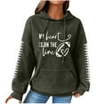 thumbnail image 3 of DDAPJ pyju Womens Football Mom Hoodie Football Heart Graphic Hooded Sweatshirt Waffle Knit Casual Pocket Hoodies Game Day Football Sweatshirts Gifts for Football Fan Deals of The Day Green S, 3 of 4