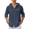 thumbnail image 5 of JTieacloth Summer Linen Long Sleeve Shirt Beach Casual Hooded Shirt Long Sleeve Solid Color Shirt Free Button Down Shirt Blue, 5 of 7