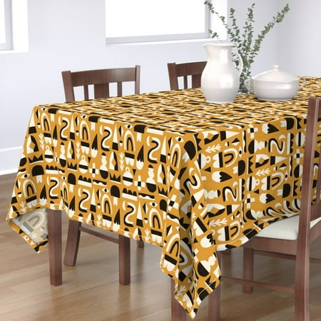 

Cotton Sateen Tablecloth 70 x 108 - Abstract Winter Shapes Mustard Black White Minimal Simple Holiday Mid Century Christmas Fat Print Custom Table Linens by Spoonflower