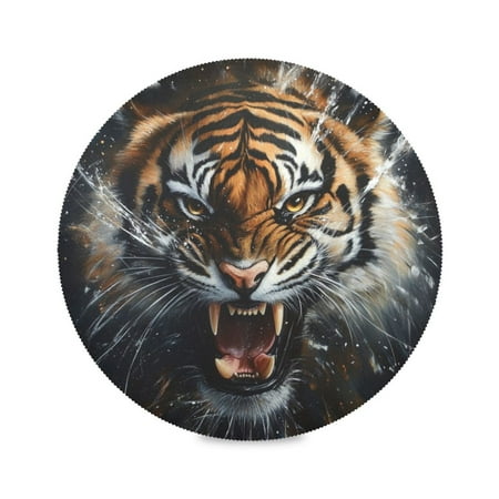 

Round Plate Mat 15.4x15.4 Inchesx6 Placemat Table Mat Kitchen Mat Coffee Mat Fabric Thick Strong Wear-Resistant Heat Resistance Fierce Big Tiger