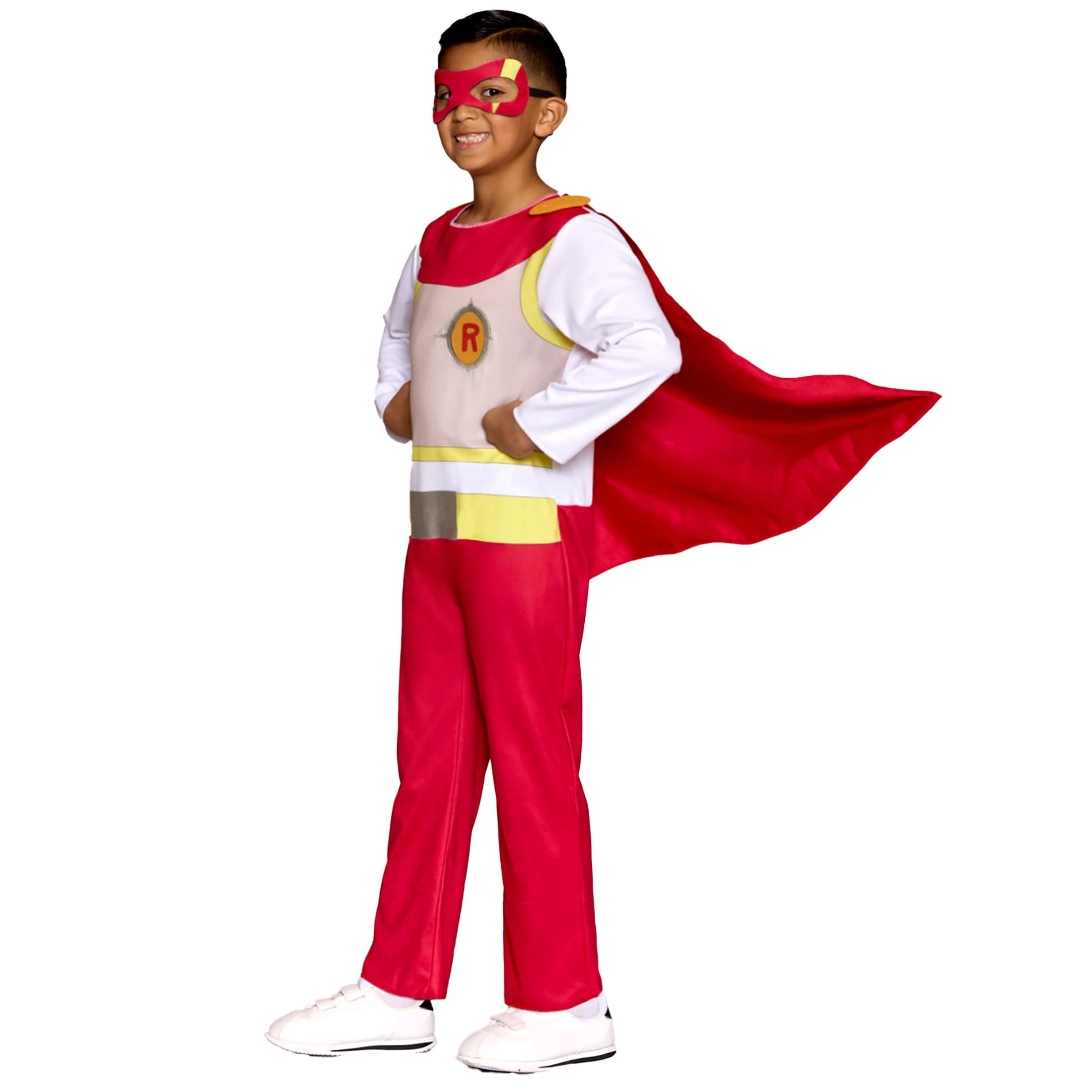 Ryan's World, Red Titan Jumpsuit Costume for Children with Cape and Mask, Boys Size Small