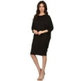 thumbnail image 2 of Women's Solid Casual Sexy Relax fit Dolman 3/4 Sleeve Side Draped Midi Dress/Made in USA, 2 of 5
