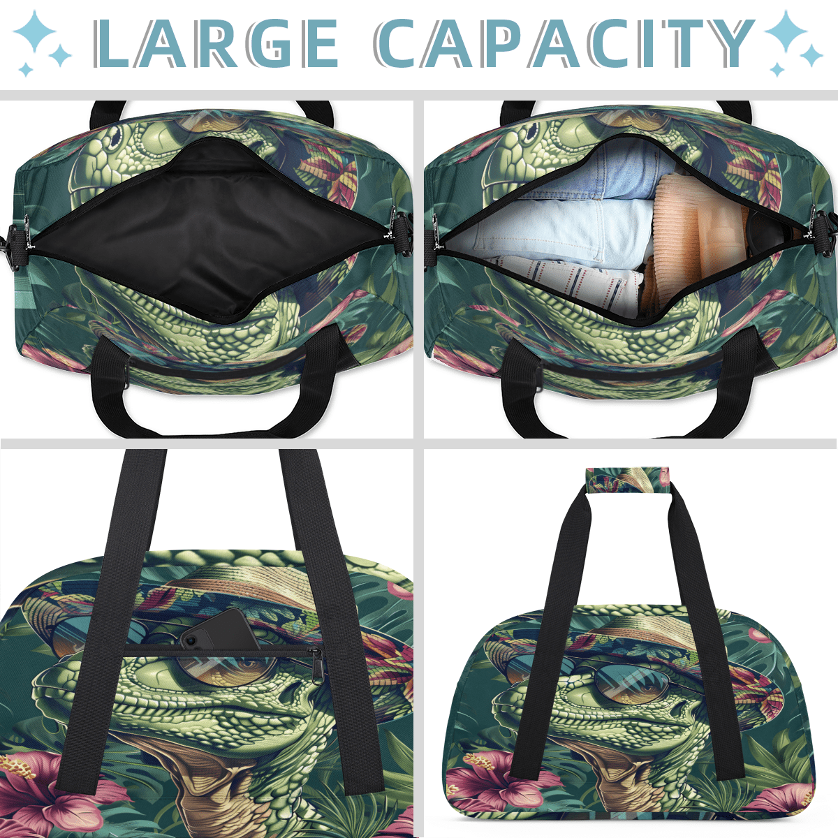 Herdesigns Dinosaur Sports Duffle Bag for Women & Men, Dinosaur Jungle Funny Gym Bag Dance Bag Overnight Bag Carry On Weekender Travel Bag
