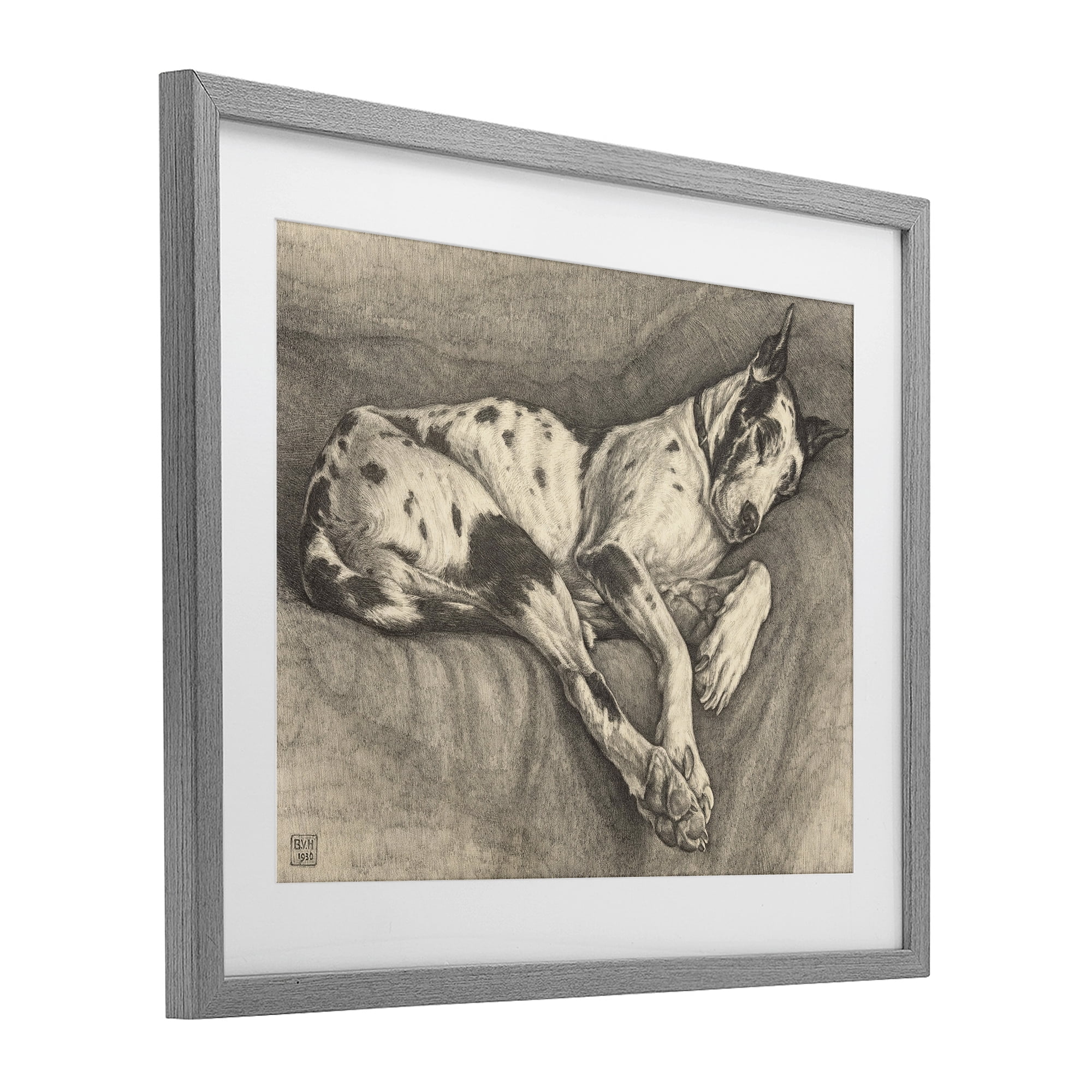 Stupell Industries Sleeping Hound Drawing Gray Framed Print Under Glass, design by Bertha Van Hasselt