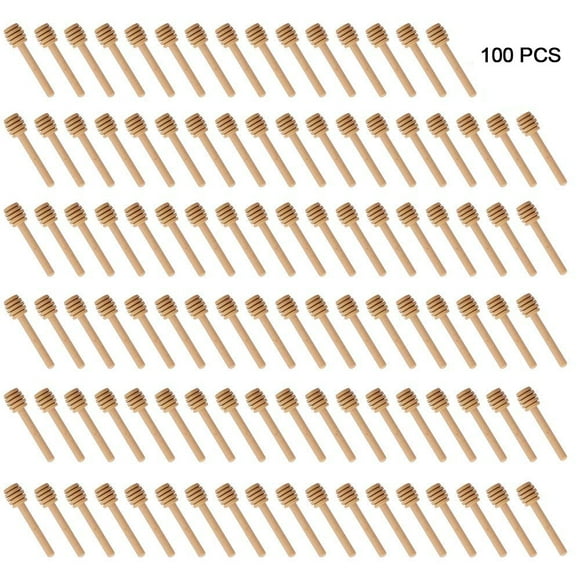 100 Pack of Mini 3 Inch Wood Honey Dipper Sticks, Individually Wrapped, Server for Honey Jar Dispense Drizzle Honey, Wedding Party Favors