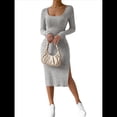 thumbnail image 1 of Vestido de Otoño para Mujer, Larga, Cuello Cuadrado, Tejido, Midi, para Playa, Resort, con Abertura, Maxivestido Ajustado. Gris XXL, 1 of 8