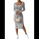 thumbnail image 1 of Vestido de Otoño para Mujer, Larga, Cuello Cuadrado, Tejido, Midi, para Playa, Resort, con Abertura, Maxivestido Ajustado. Gris L, 1 of 8