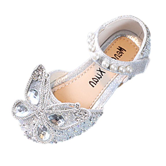 Otqutp Girls Performance Dance Sandals Shiny Rhinestone Butterfly Dress Shoes for Kids Wedding Birthday Party School